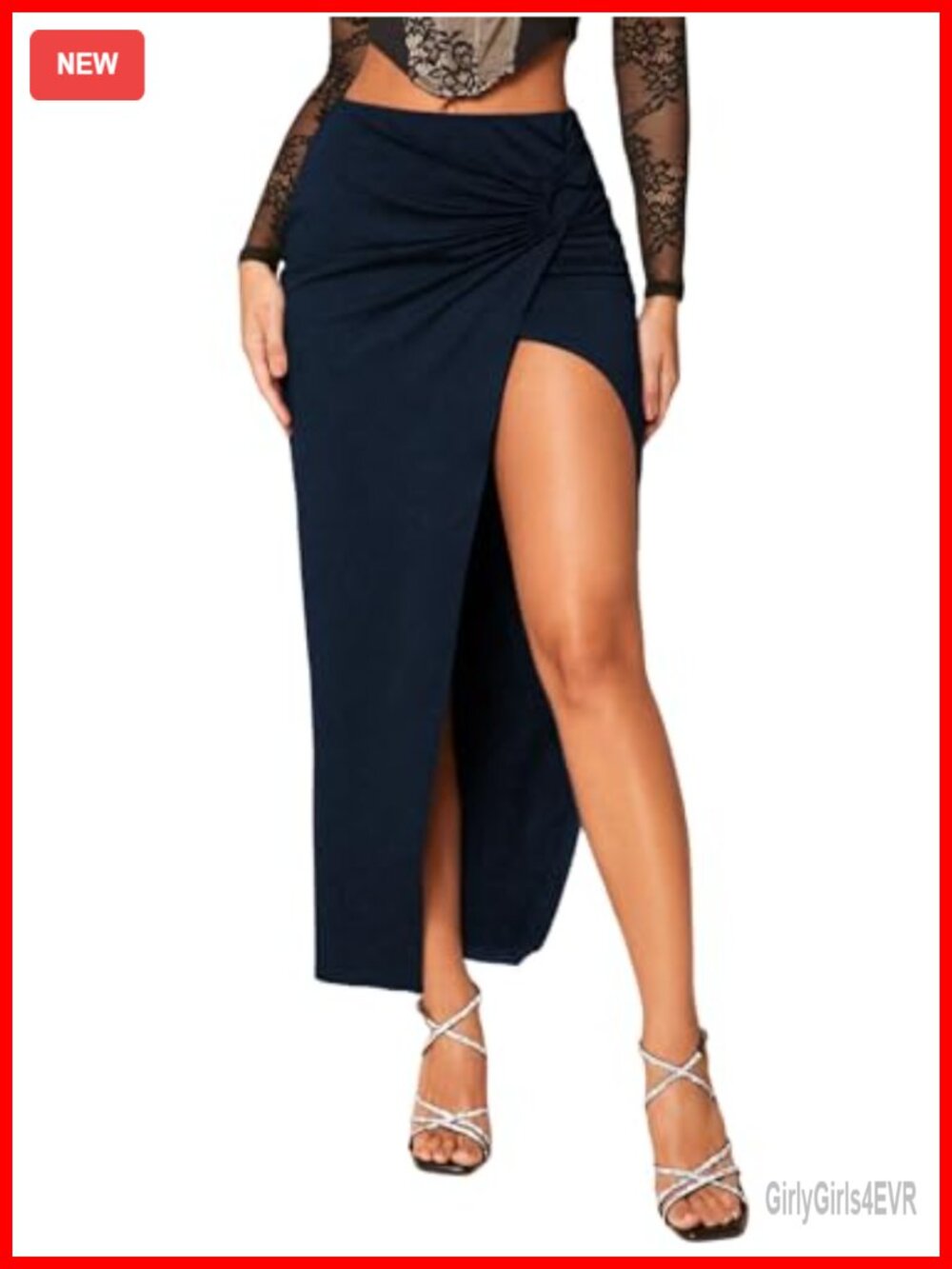 High Slit Asymmetrical Maxi Skirt High Waisted Twist Front Women's